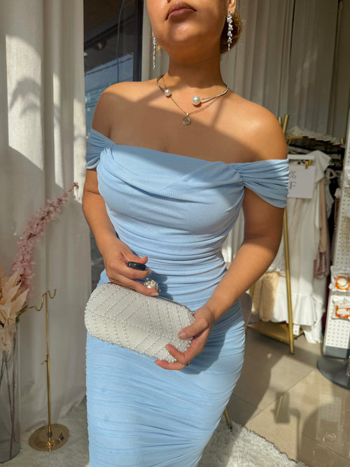 Baby Blue Mesh Midi Dress