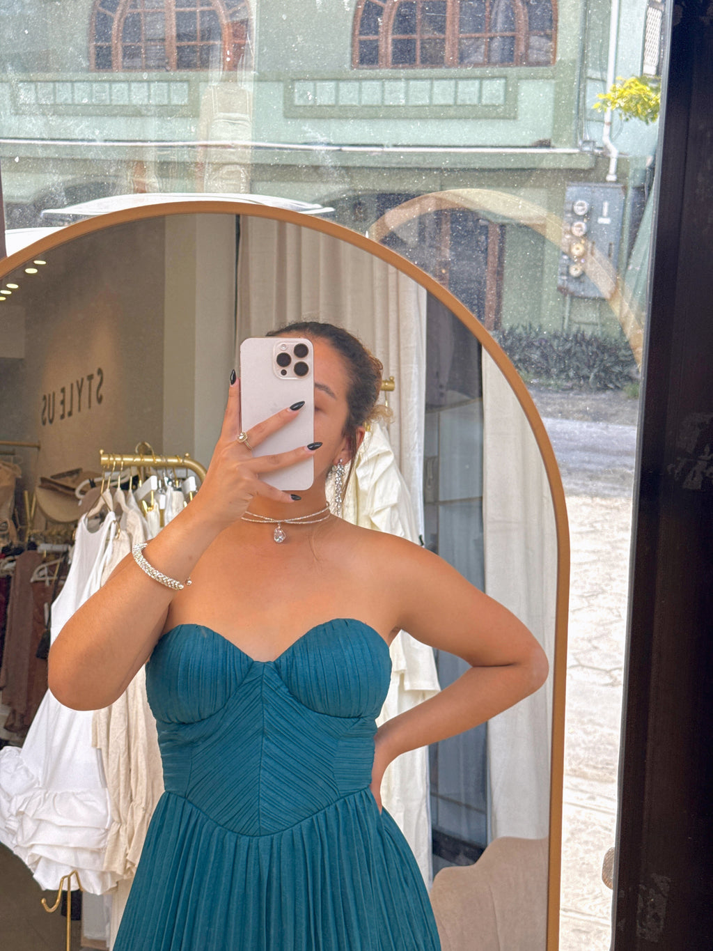 Teal Green Pleated Gala Dress