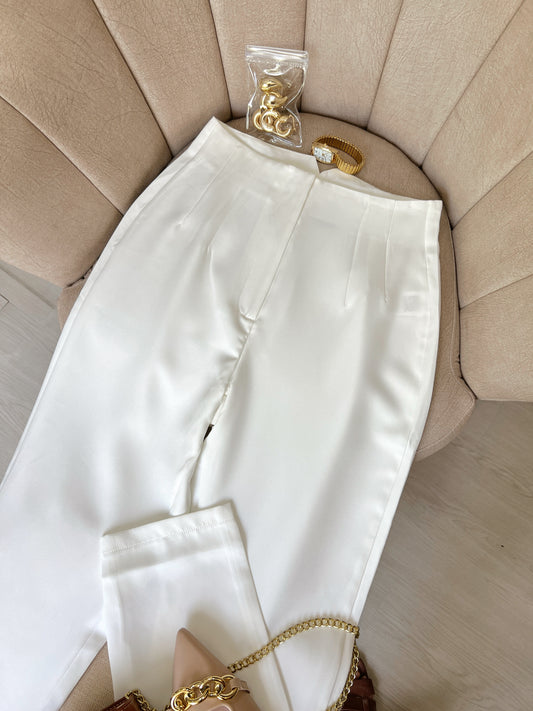 White Straight Leg High Waist Trouser