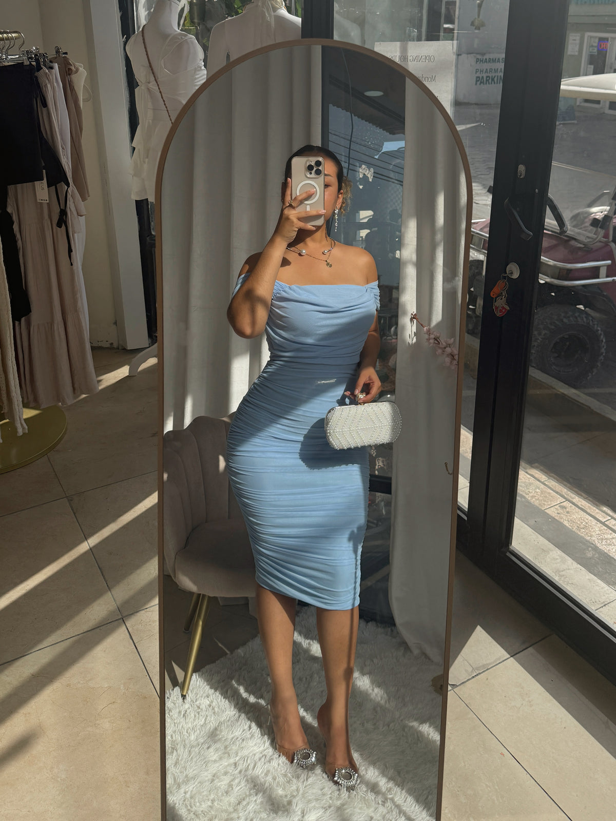 Baby Blue Mesh Midi Dress