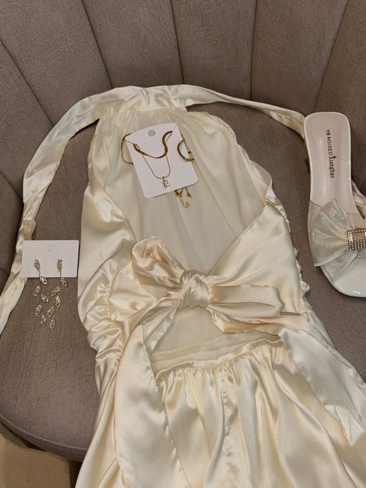 Butter Yellow Silk Halter Dress