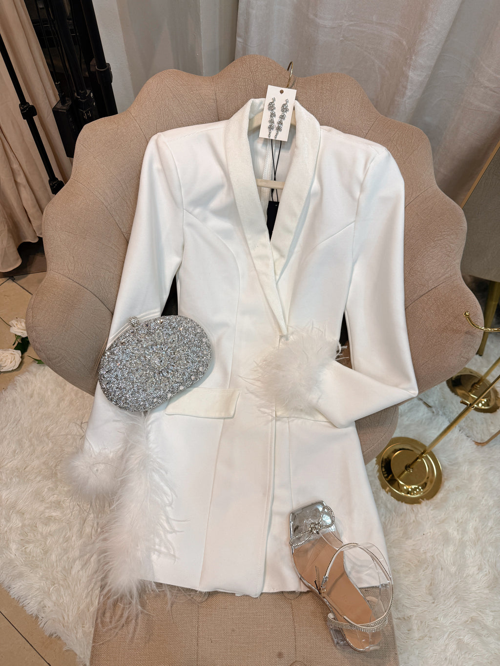 White Faux Fur Blazer Dress