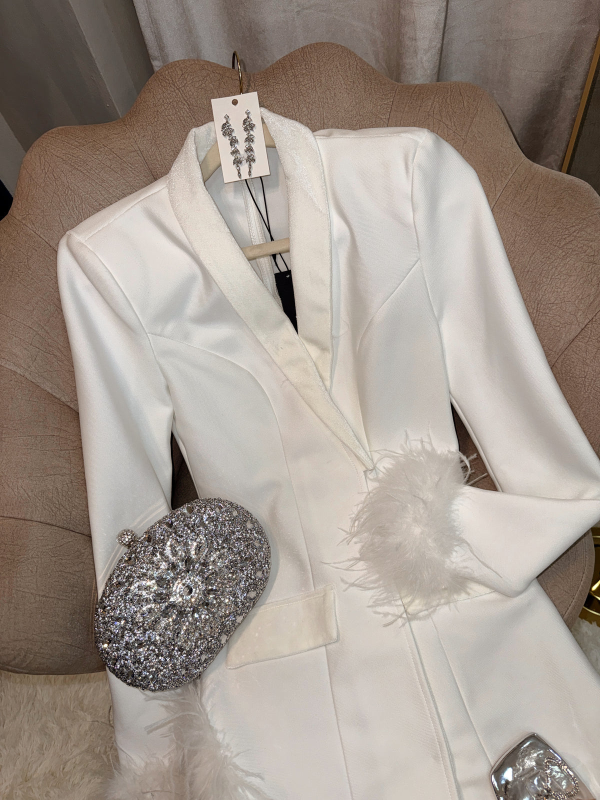 White Faux Fur Blazer Dress