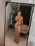 Gold Sequin Laced Maxi Dress