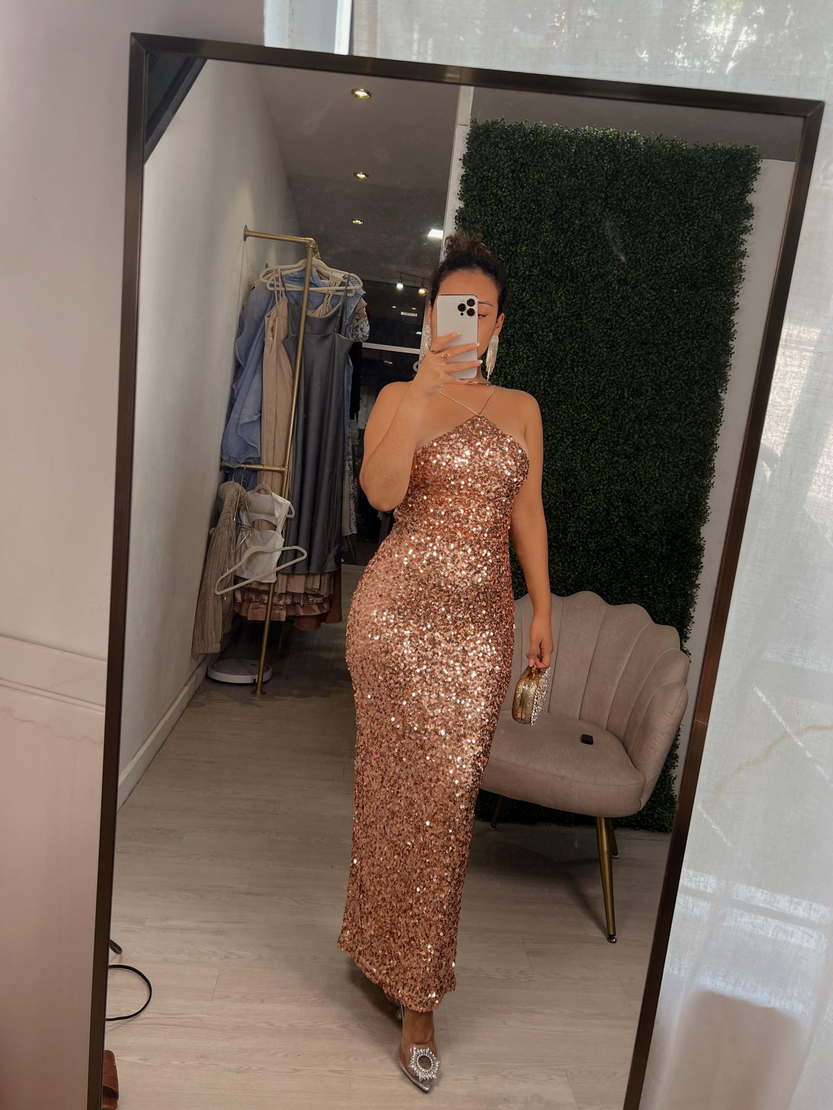 Gold Sequin Laced Maxi Dress