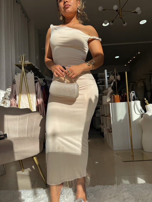 Beige twist strap Midi Dress