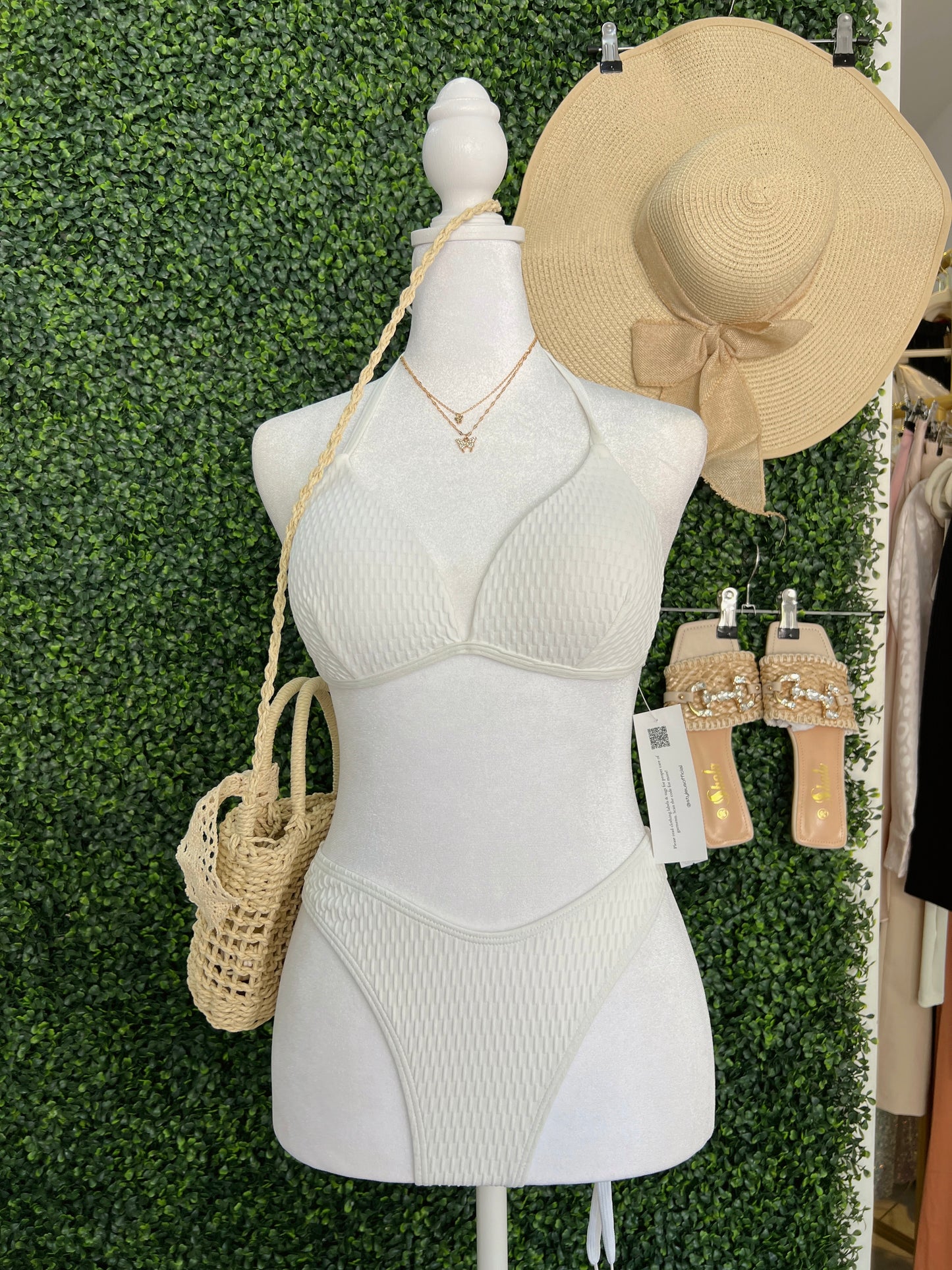 3pc White Textured Bikini Set