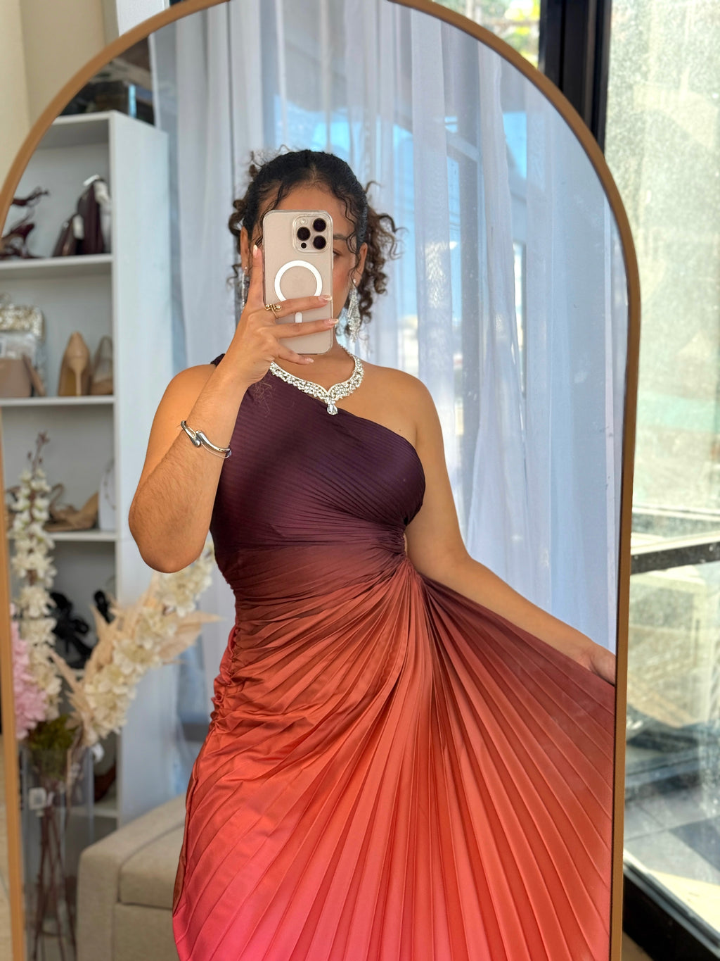 Ombre Pleated Silk Maxi Dress