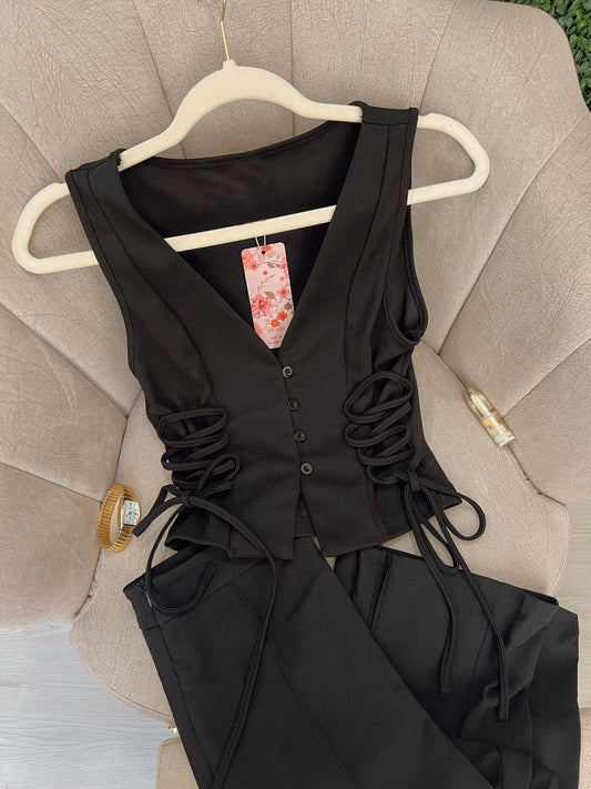 Black Laced Side Vest Only