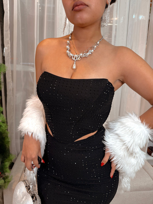 Black Rhinestone Corset Gala Dress