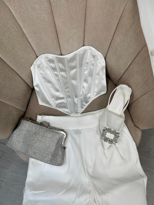 White Corset Metallic Crop Top