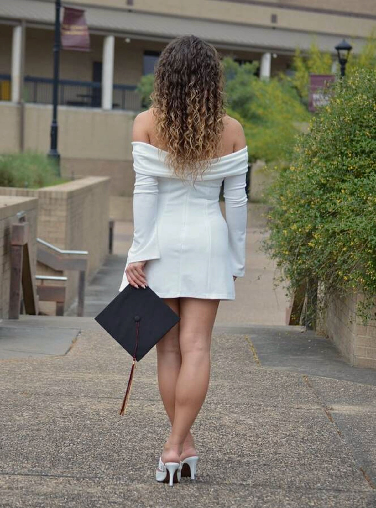 White Bardot Sleeved Semi-formal Dress