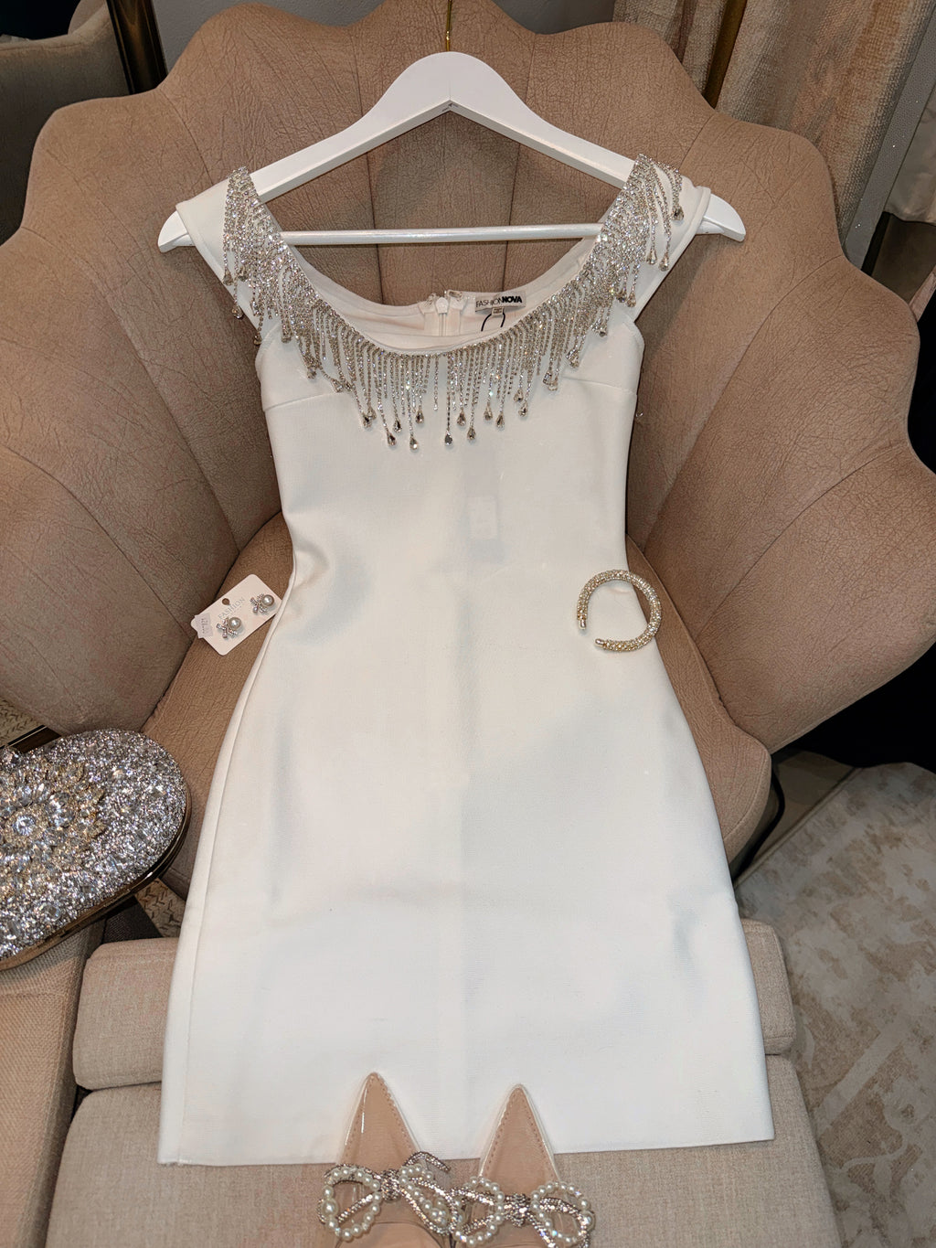 White Bandage Rhinestone Dress