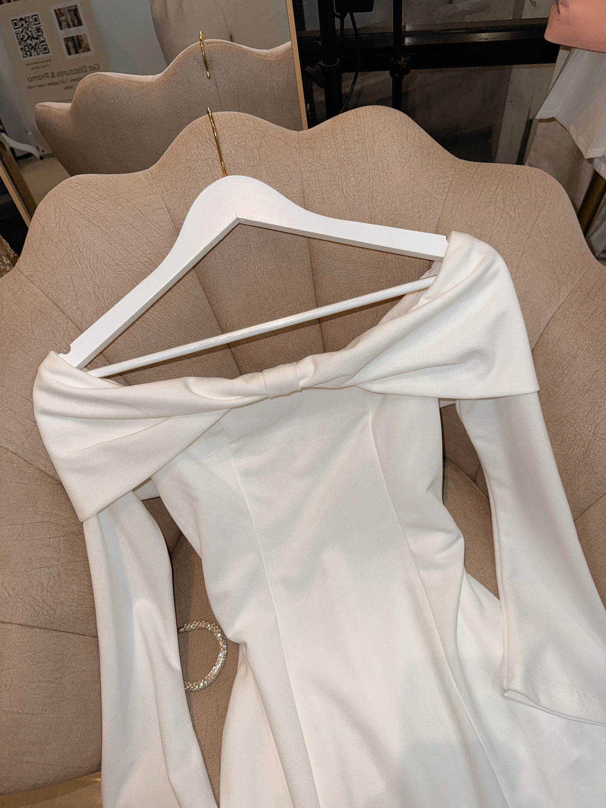 White Bardot Sleeved Semi-formal Dress