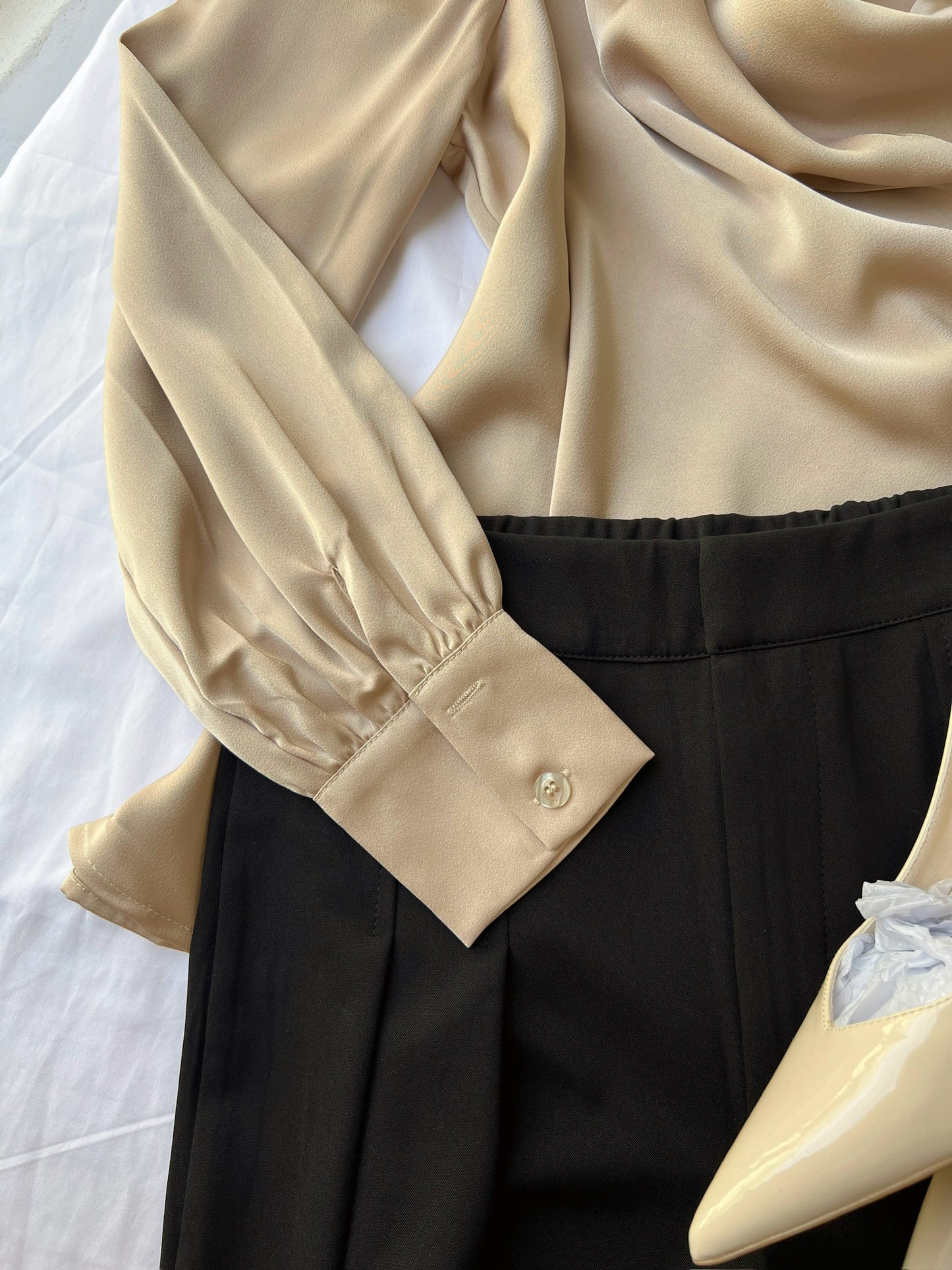 Champagne Silk Cowl Blouse