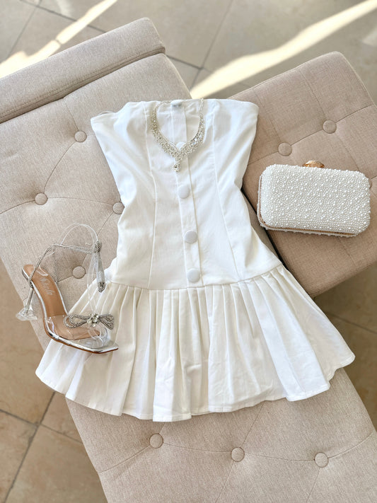 White Tube Pleated Mini Dress