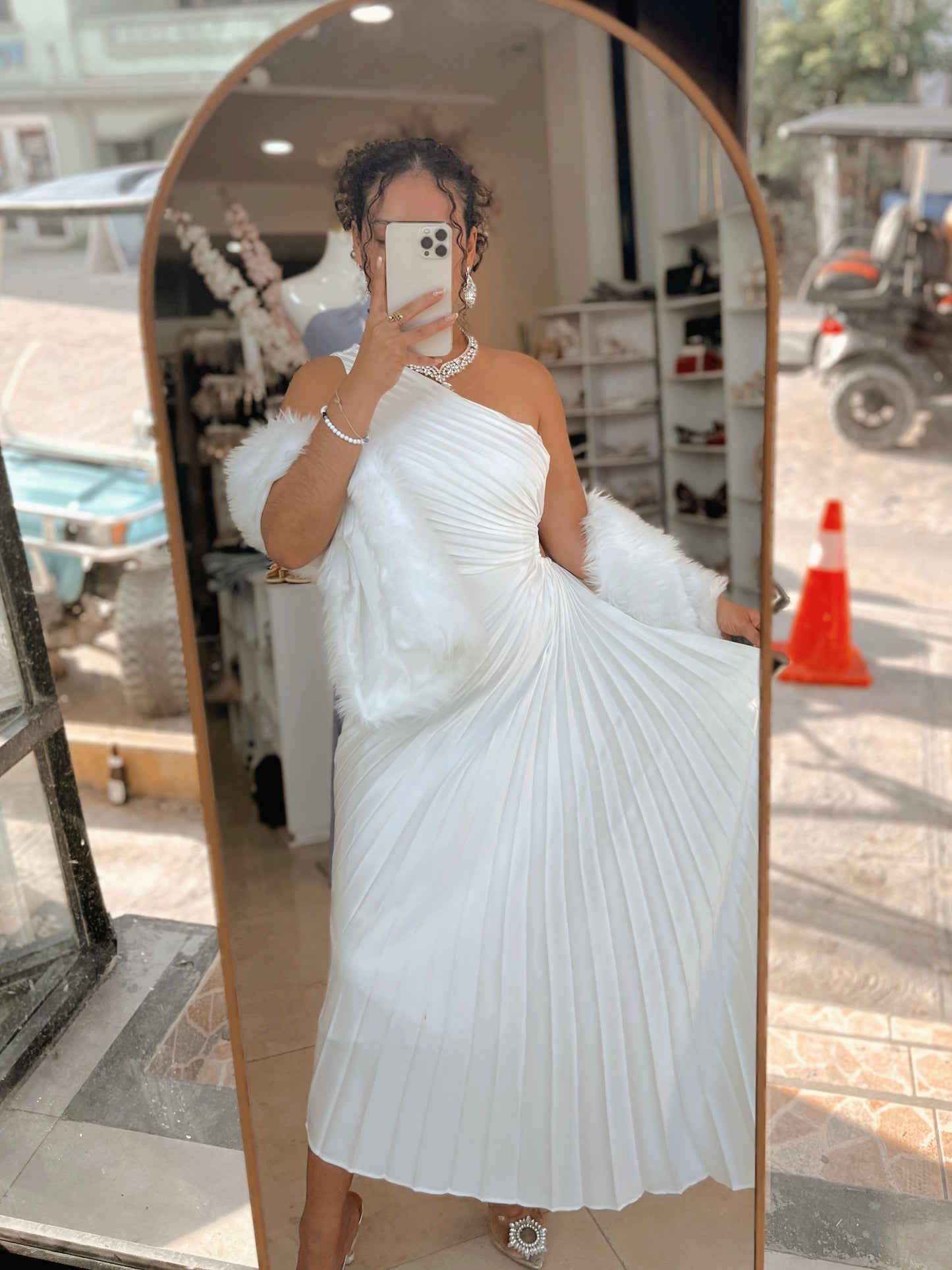 White Satin Pleated Gala dress