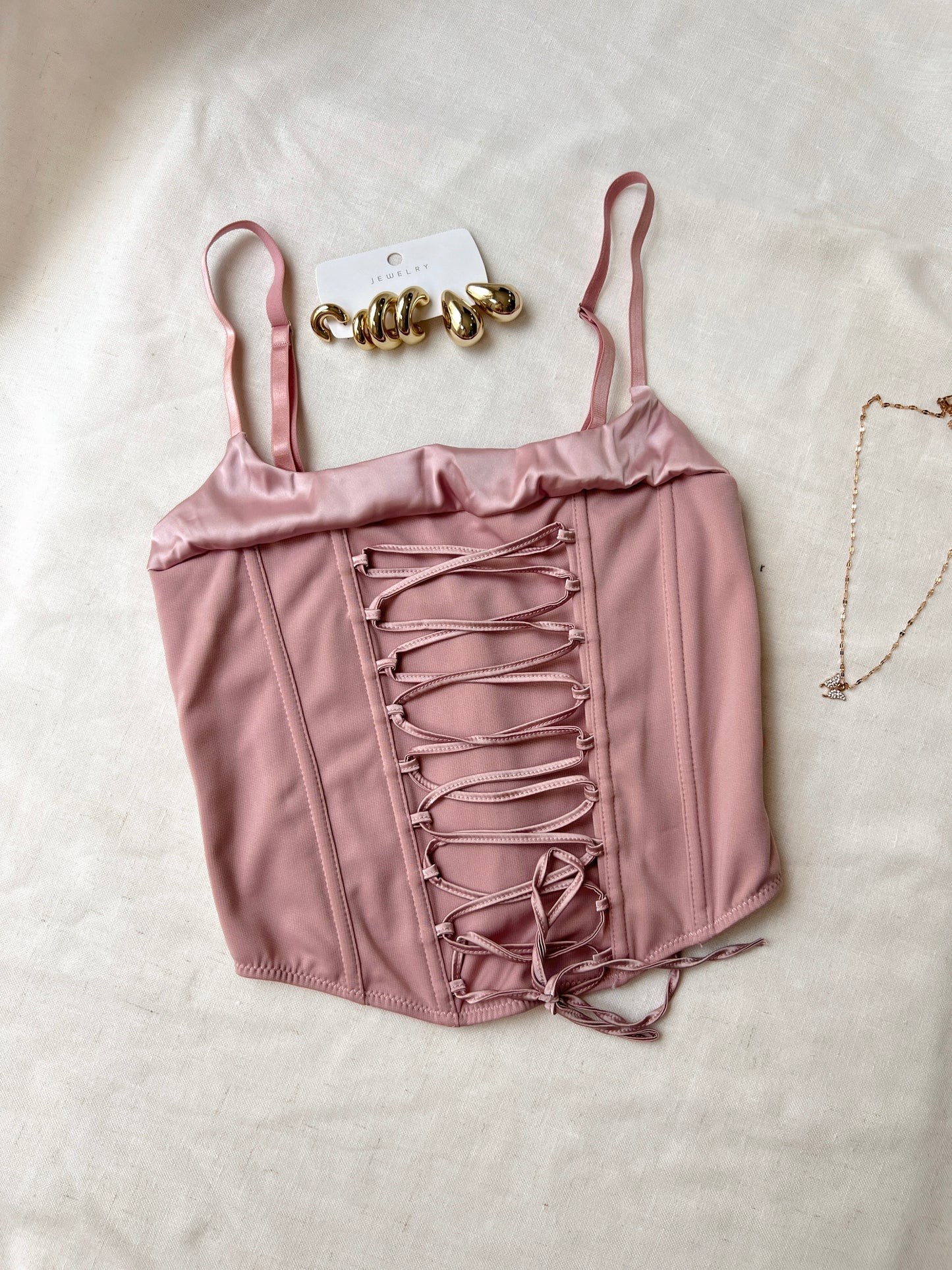 Pink Laced Front Corset Top