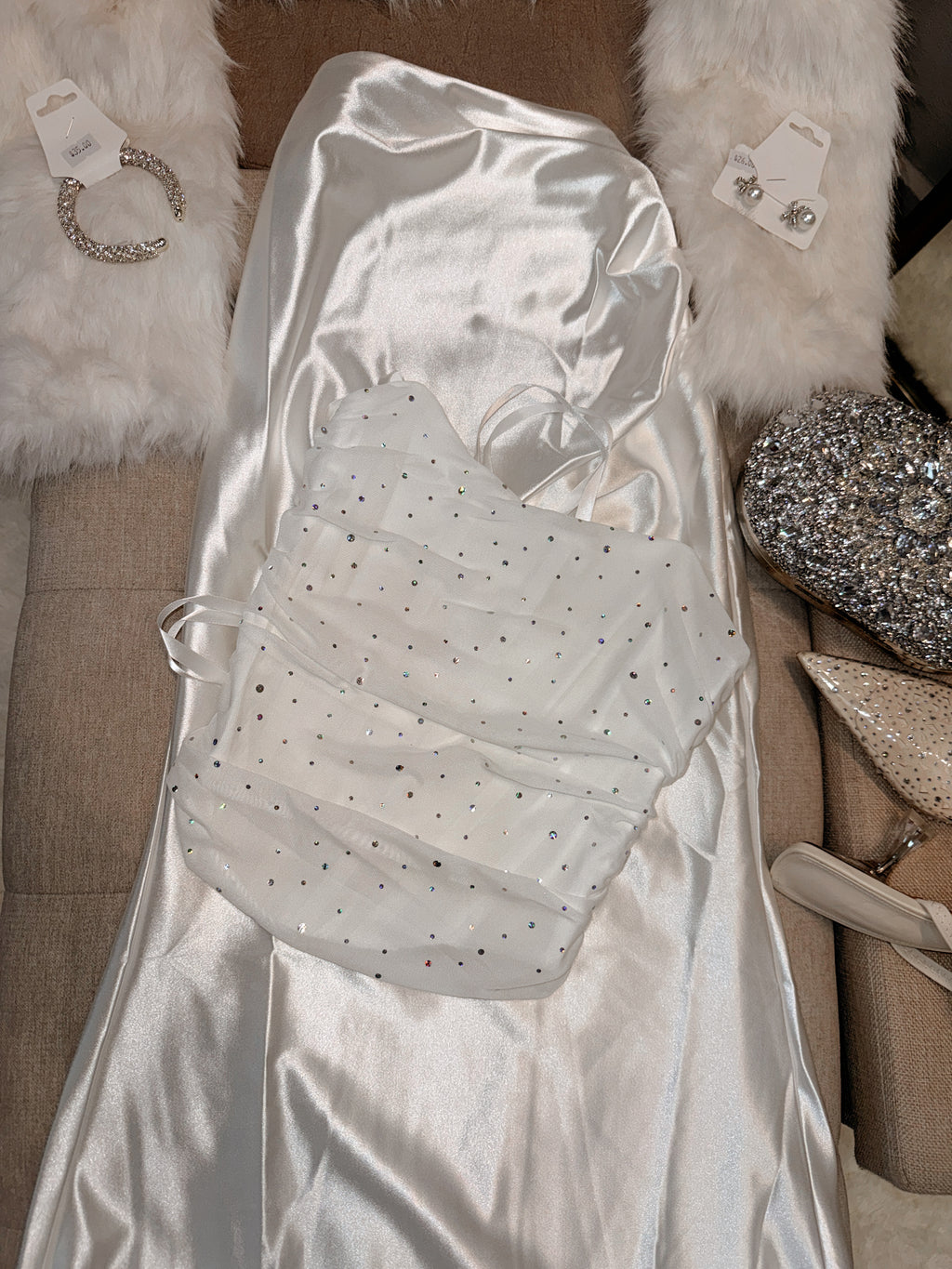 White Sequin Mesh Laced Corset