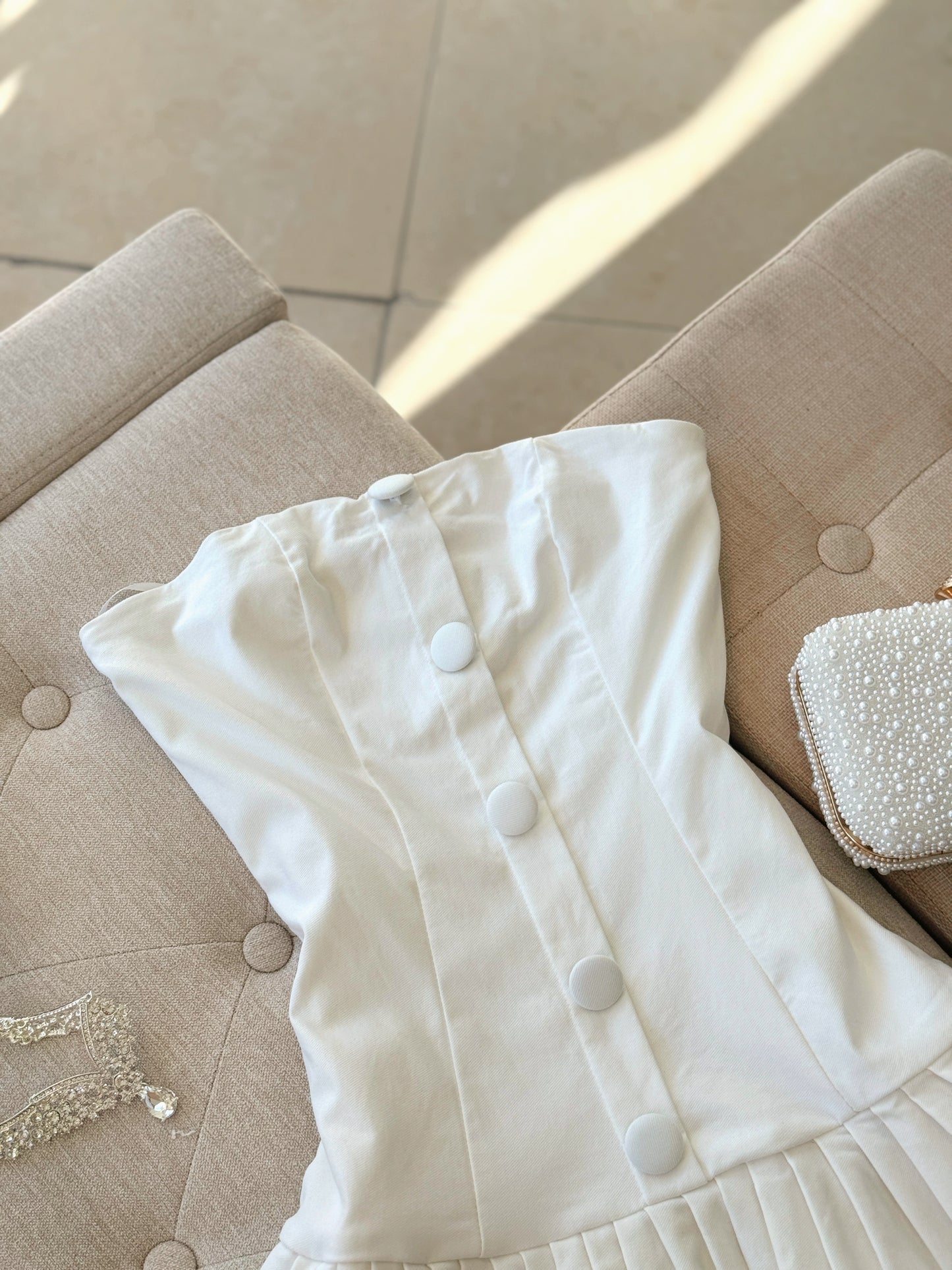 White Tube Pleated Mini Dress