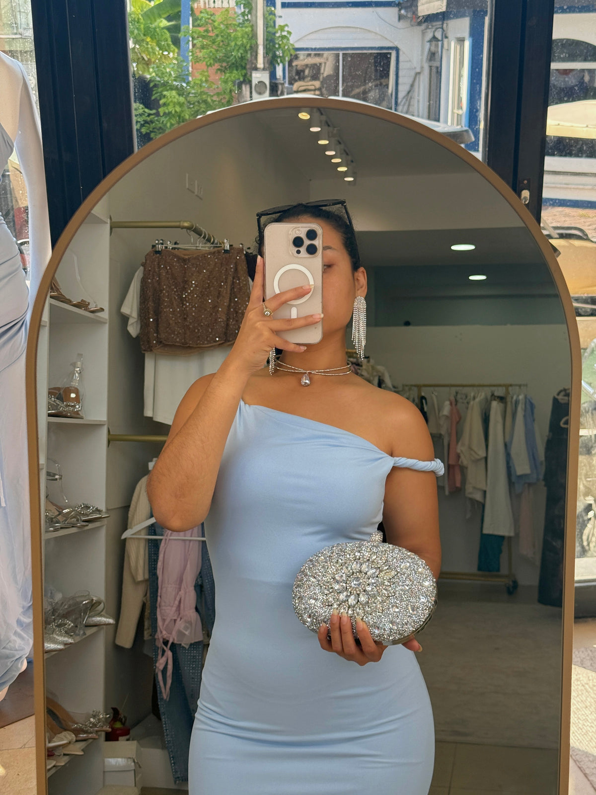 Baby Blue Twist Strap Midi Dress