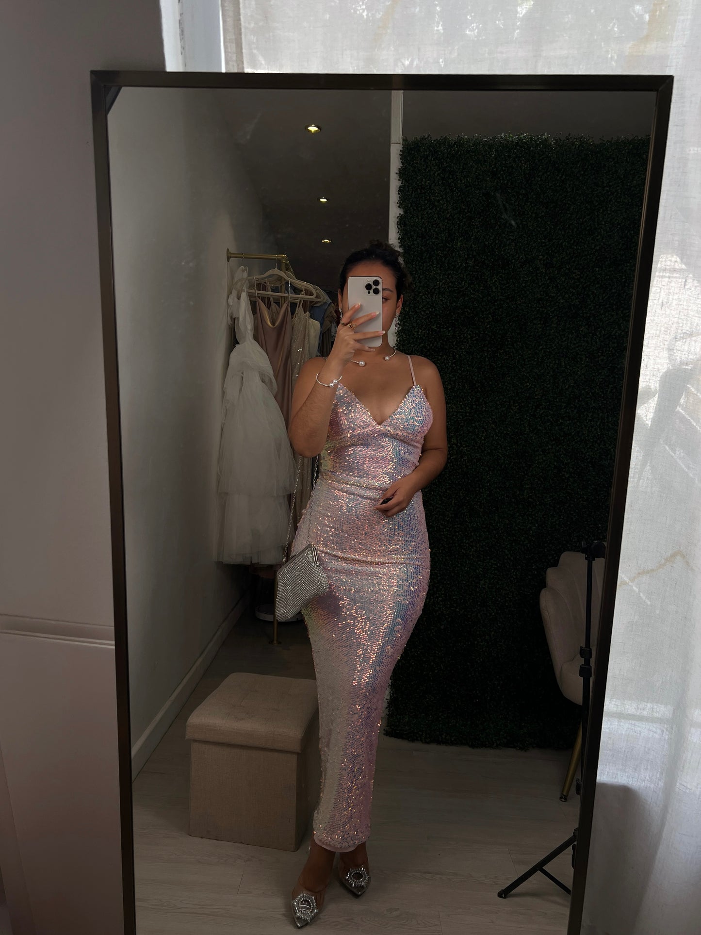 Pearl Pink Iridescent Sequin Bodycon Maxi Dress STYLE US Pearl Pink Iridescent Sequin Bodycon Maxi Dress STYLE US