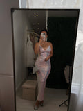 Pearl Pink Iridescent Sequin Bodycon Maxi Dress
