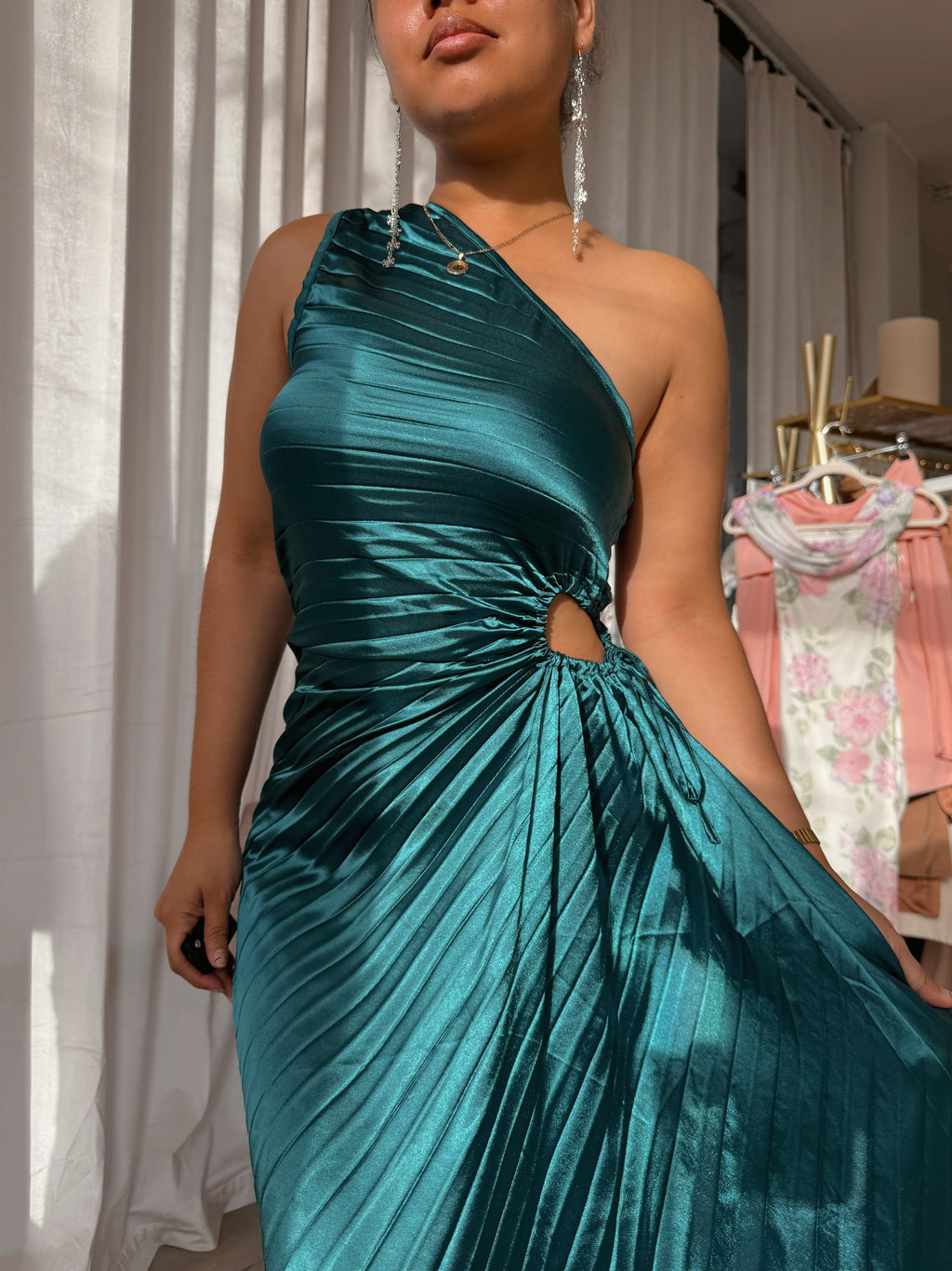 Emerald Green Asym Satin Dress