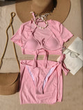 4pc Pink Ribbed Bikini Set