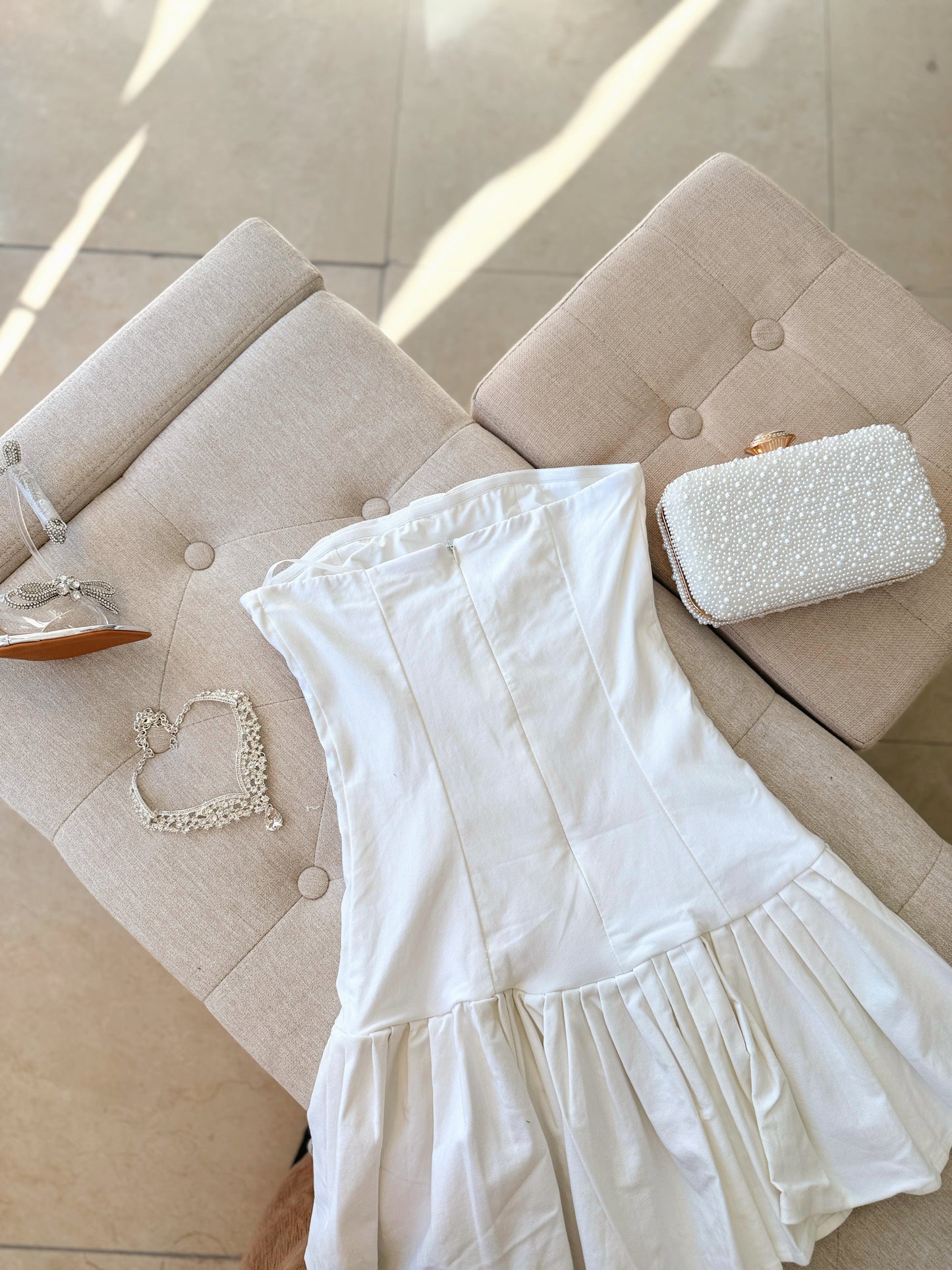 White Tube Pleated Mini Dress