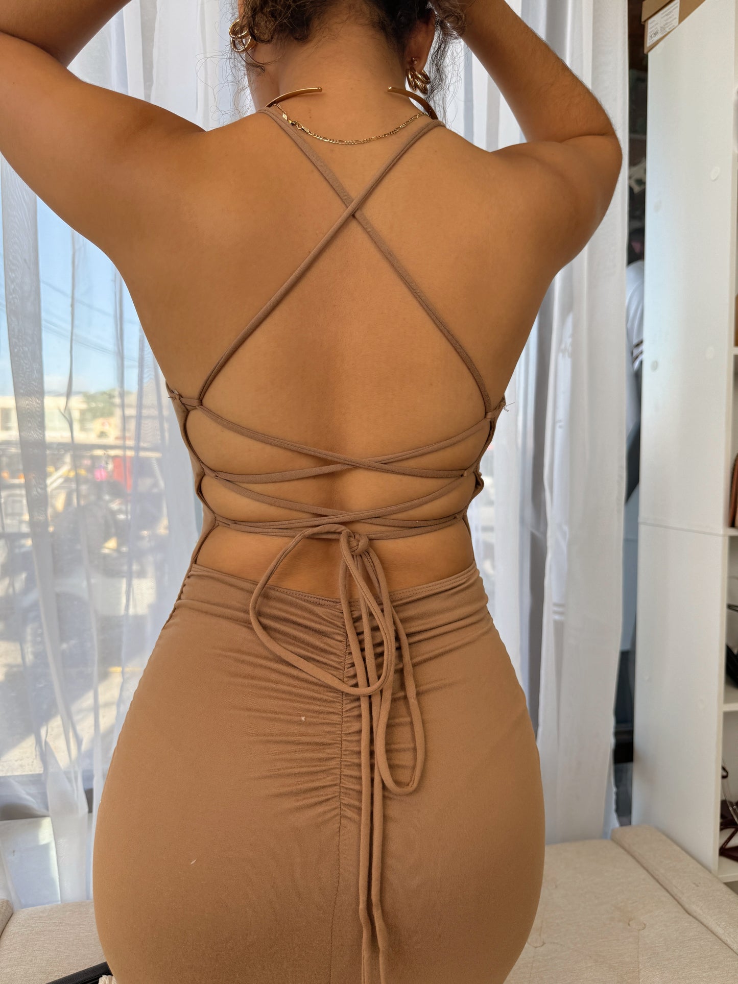 Mocha Laced Mermaid Maxi Dress