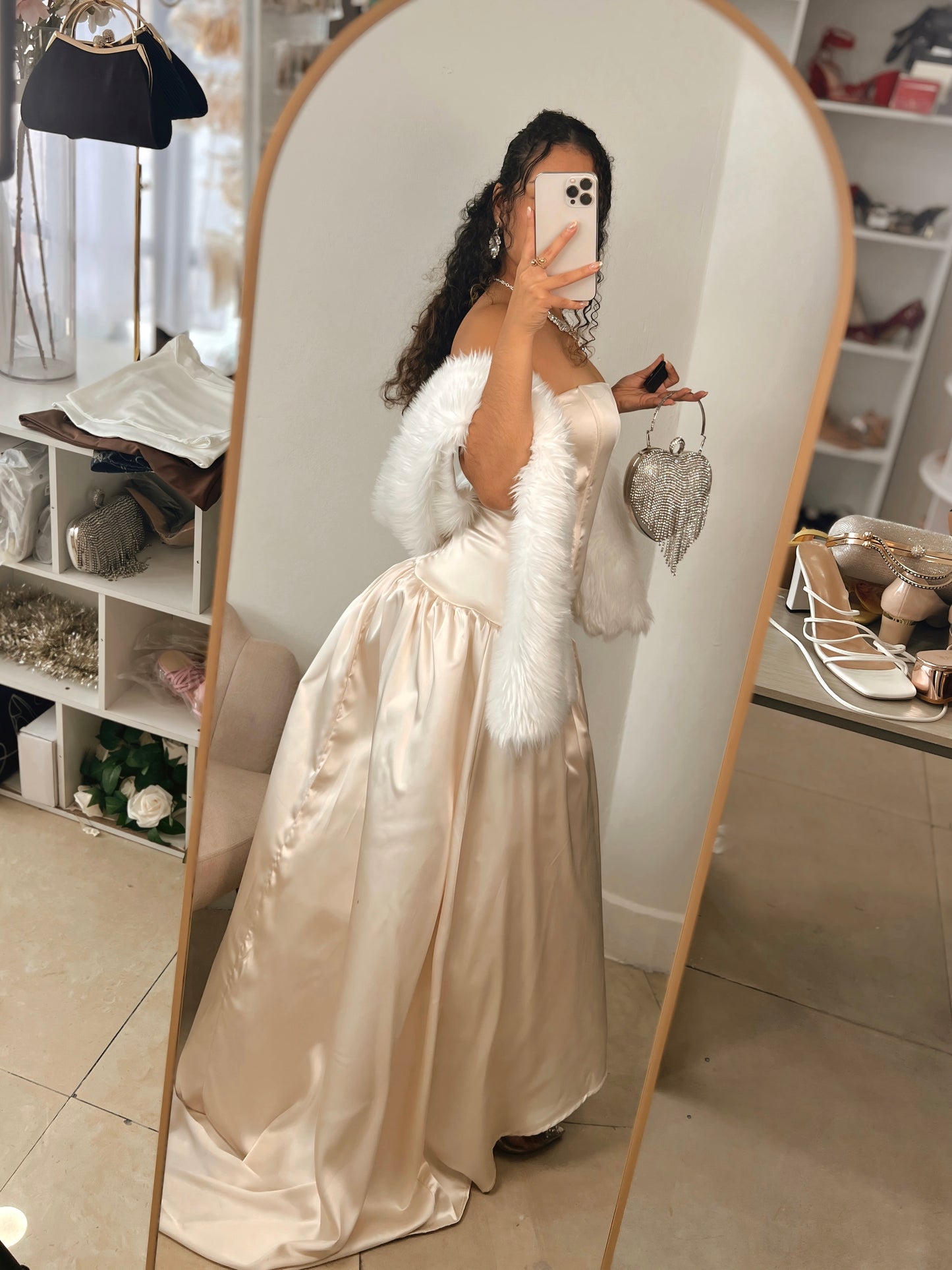 Ivory Satin Boned Tube A-Line Gown