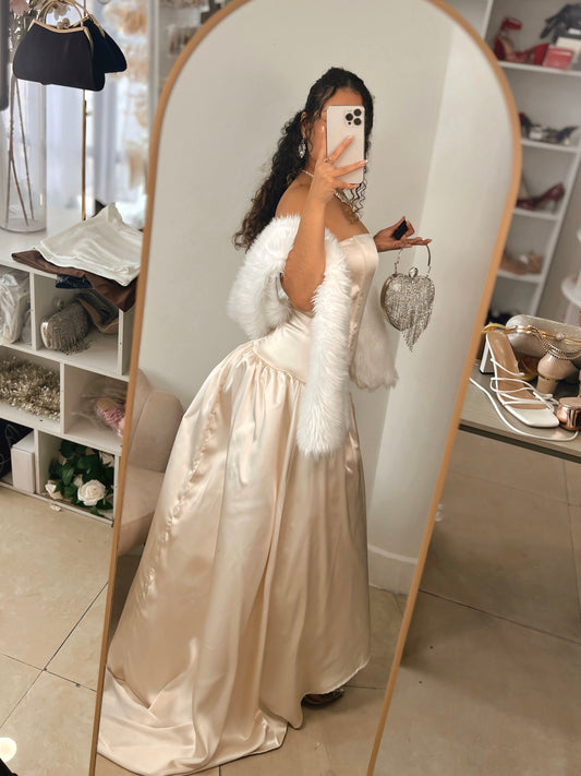 Ivory Satin Boned Tube A-Line Gown