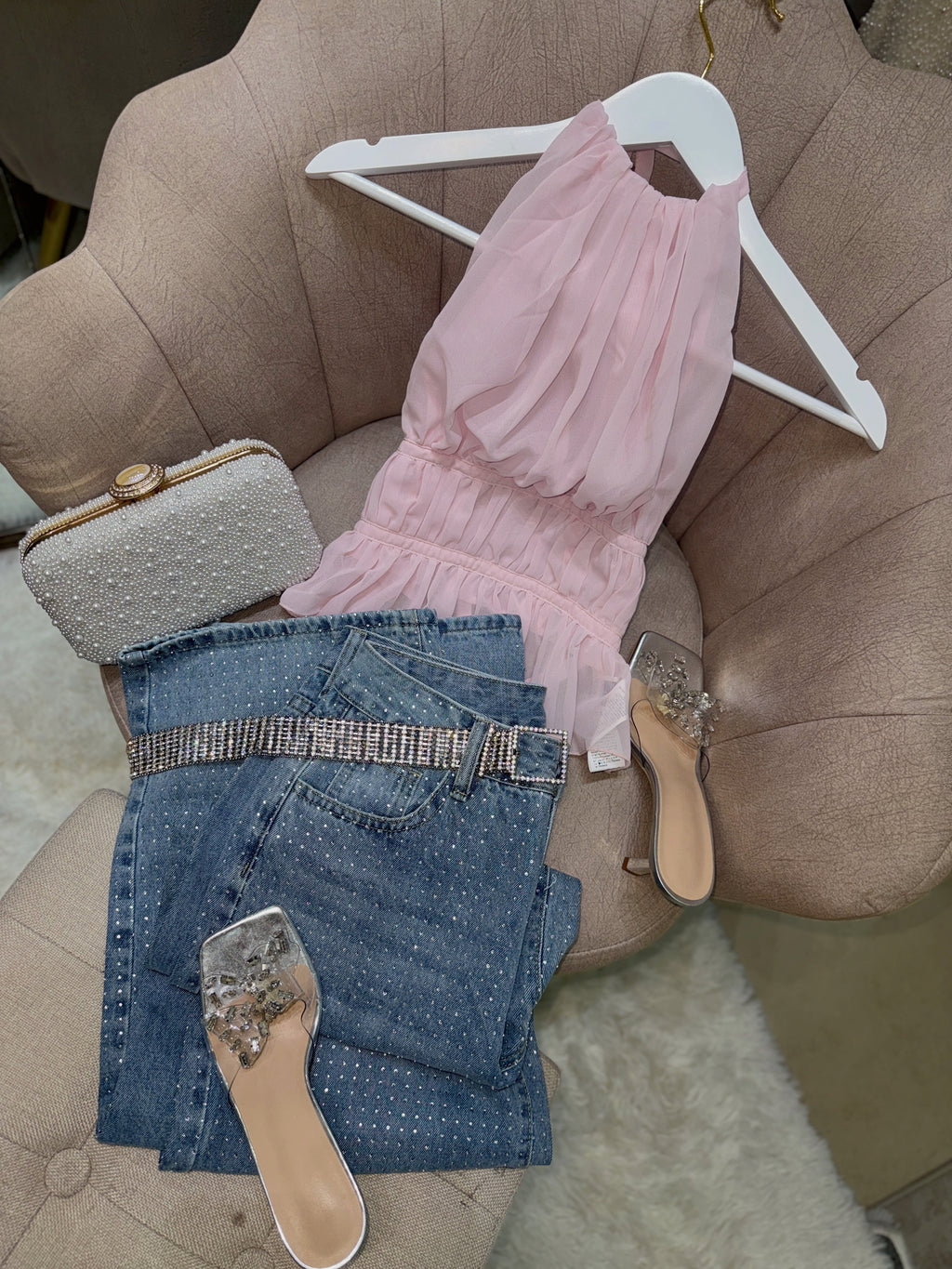 Rhinestone light wash Denim Wide leg jeans