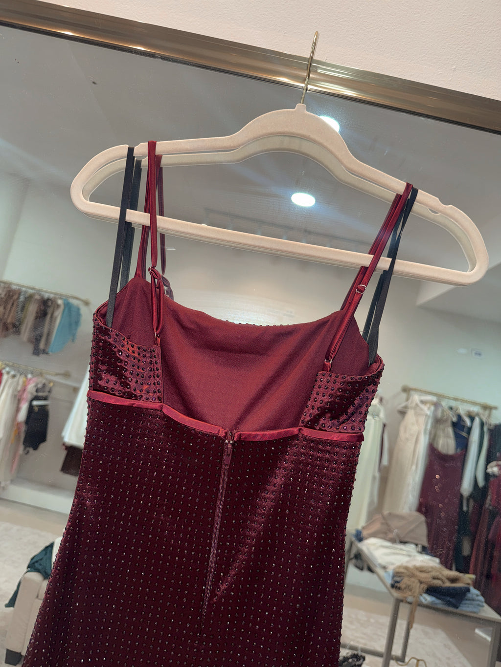Maroon Rhinestone Embellished Mini Dress