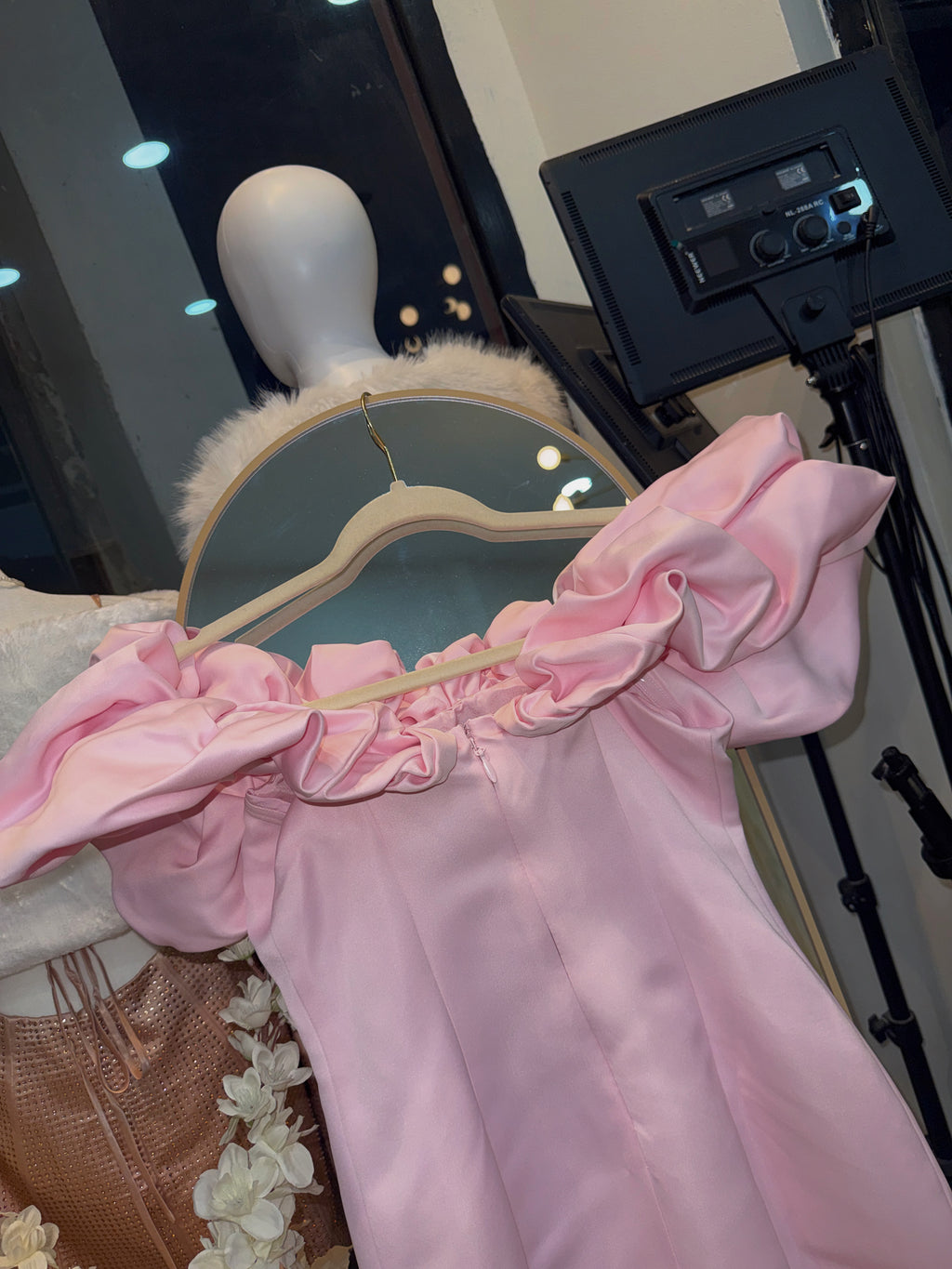 Pink Ruffle Bardot Dress