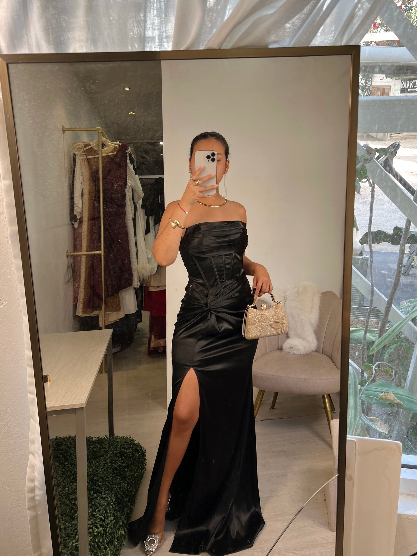 Black Satin Corset Gala Dress