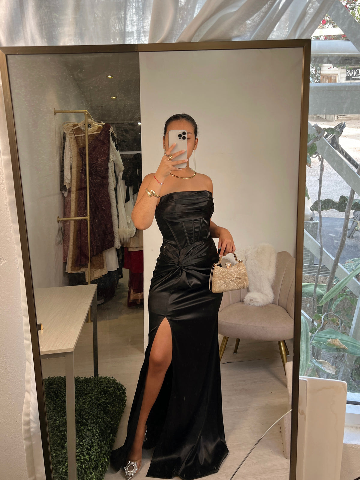 Black Satin Corset Gala Dress