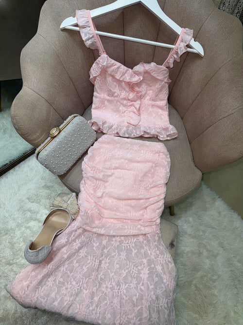2pc Baby Pink Laced Skirt Set