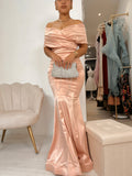 Nude Peach Satin Mermaid Gala Dress-XL