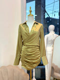 2pc Olive Satin Skirt Set