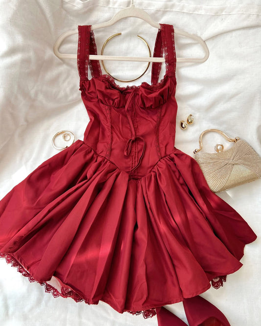 Maroon Tulle Bustier Mini Dress