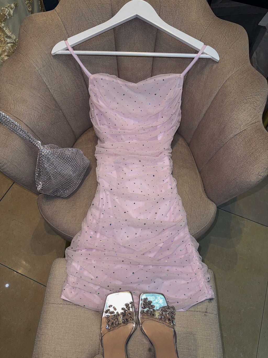 Lavender Sequin Mesh Mini dress