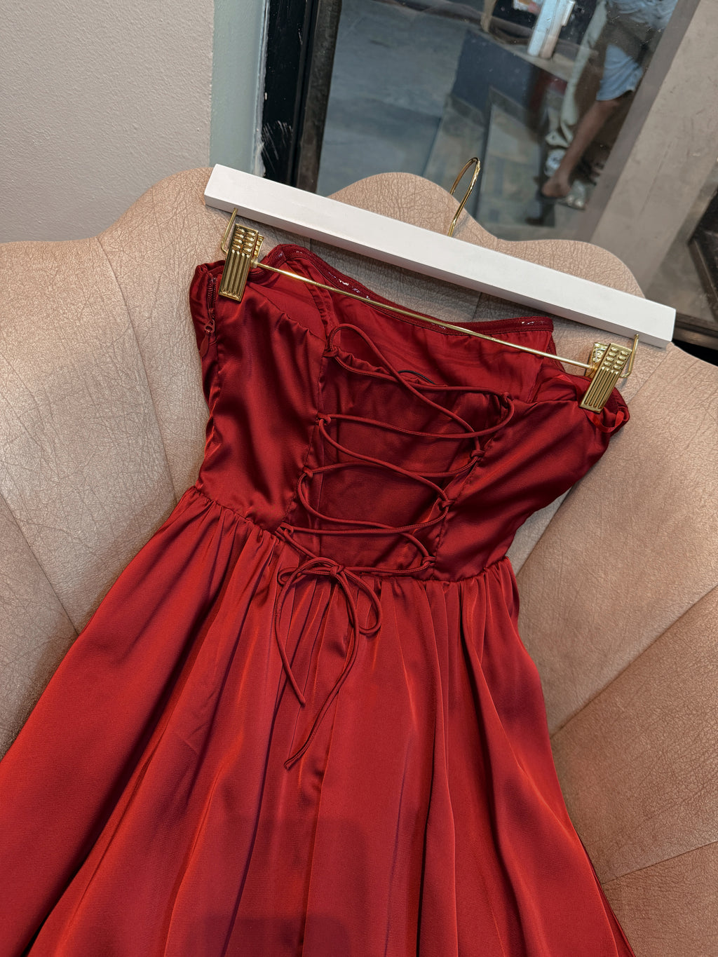 Berry Red Satin Laced A-Line Mini Dress