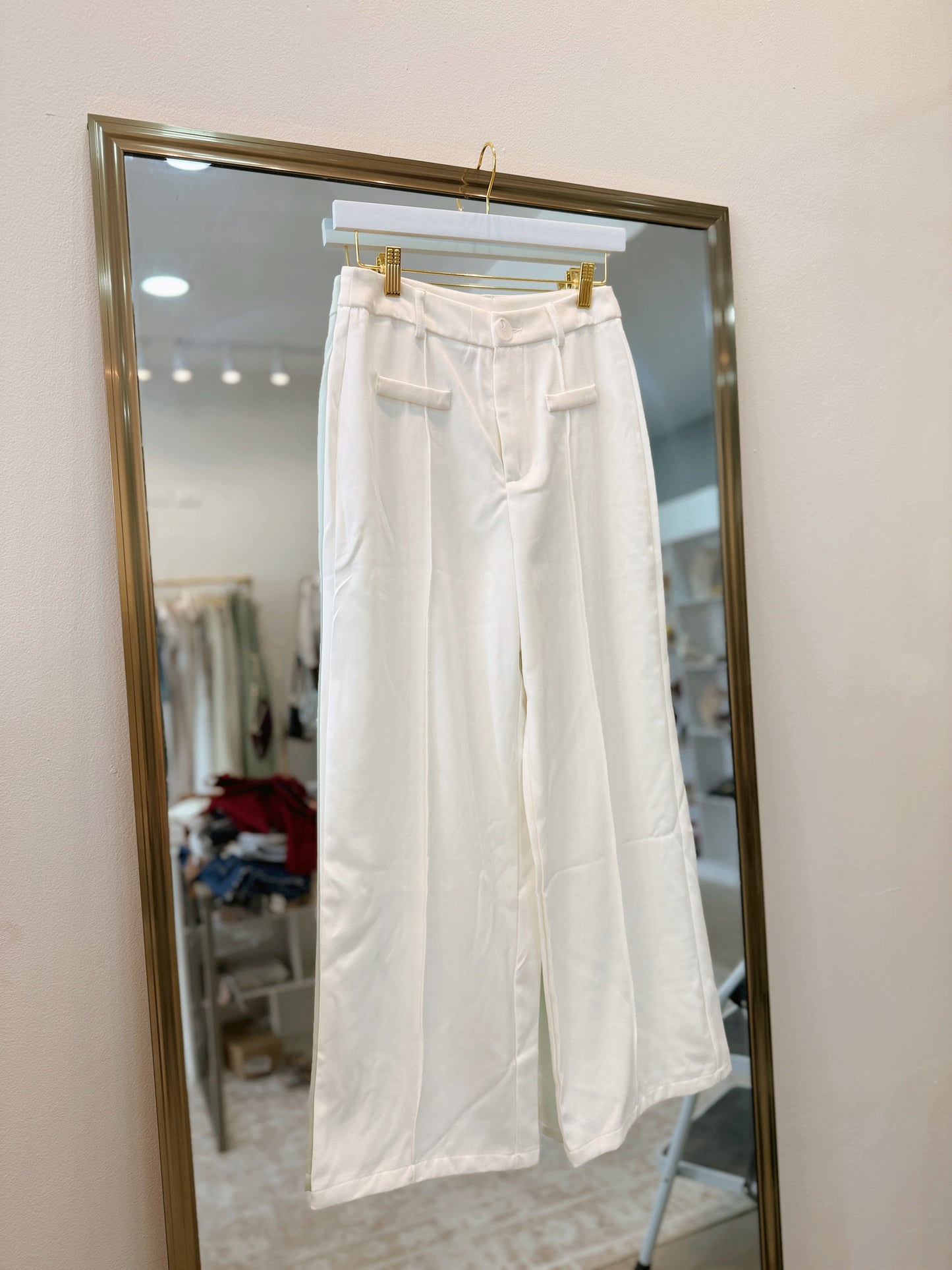 White Lined Wide Leg Trouser