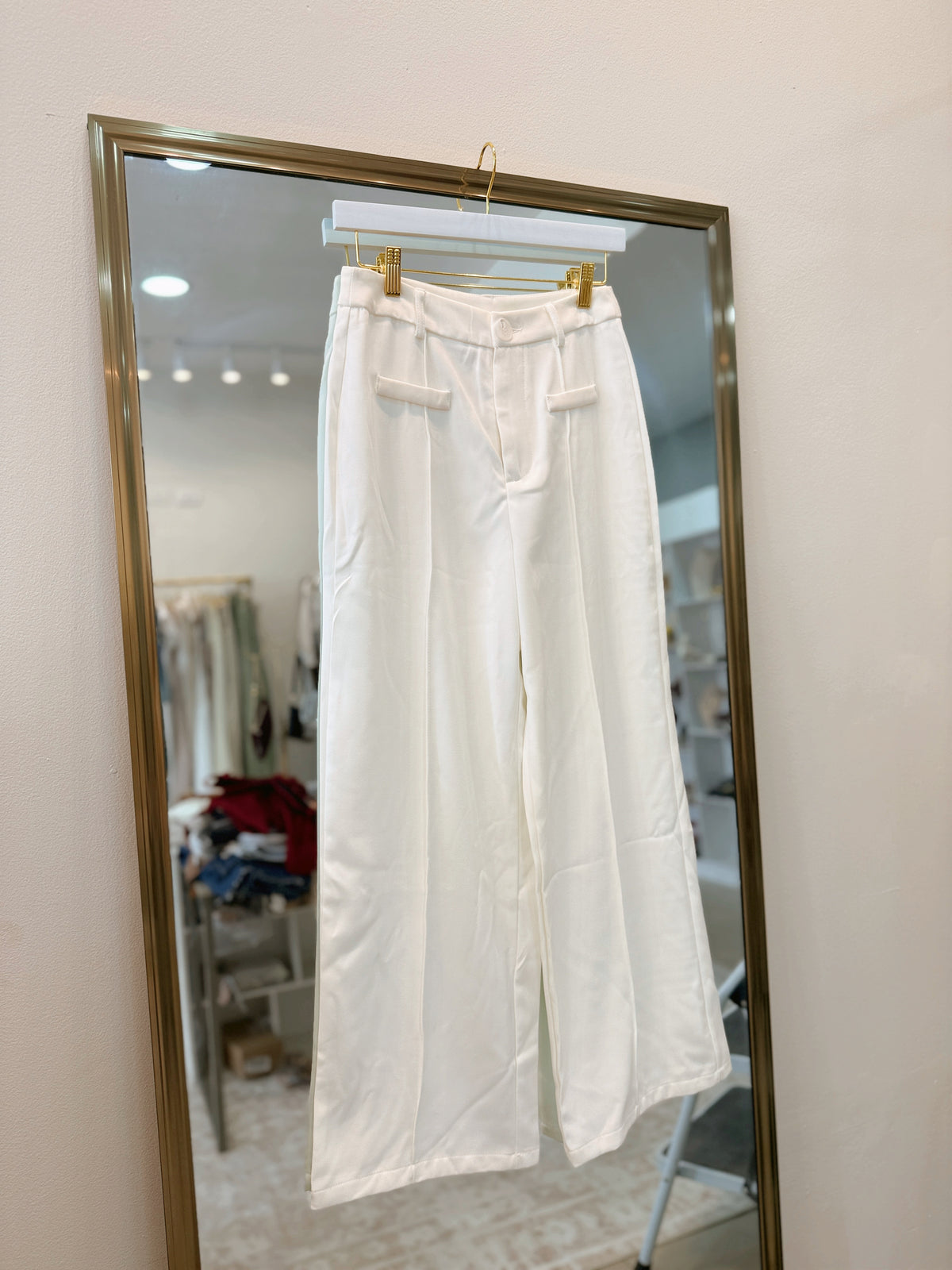White Lined Wide Leg Trouser