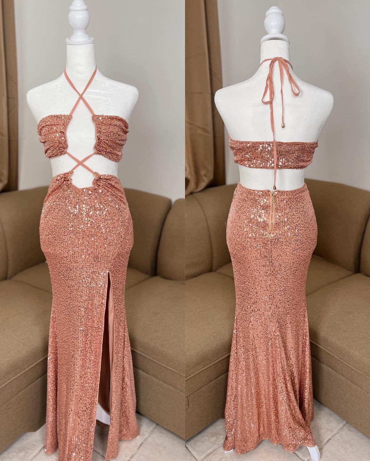 Rose Gold Sequin Maxi Dress